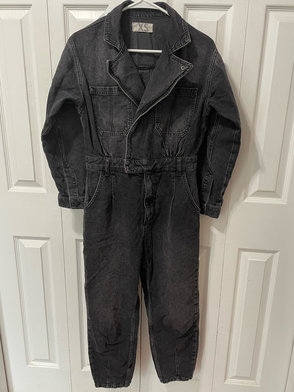 We The Free Black Stone Washed Denim Overalls Jumpsuit
